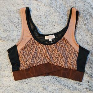 River Island Women's Active Monogram Sports Bra SZ S NWT Brown, Black, Tan